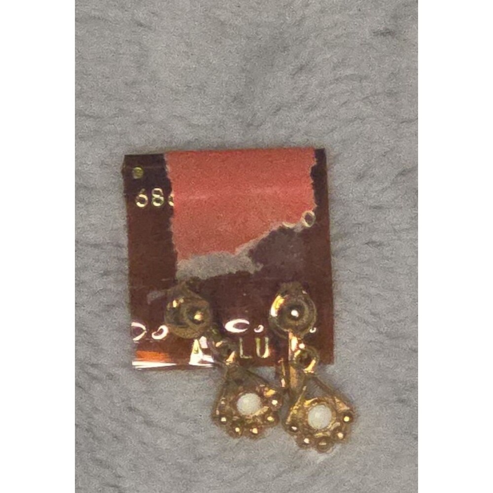 Vintage Gold Tone Dangle Clip-On Earrings with White Accents